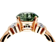 Solitaire Engagement Ring Setting for Fancy Green Round Cut Center with Grooved Bar Accent Band and Prong Head in Rose Gold