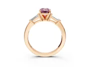 3 Stone Engagement Ring Setting for Fancy Pink Emerald Cut Center with Channel Baguette Accents and Prong Head in Rose Gold