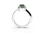 Halo Engagement Ring Setting for Fancy Green Emerald Cut Center with Inner Milgrain Border and Prong Head in Platinum