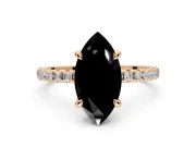 Solitaire Engagement Ring Setting for Fancy Black Marquise Center with Fine Pave Narrow Band and Prong Head in Rose Gold