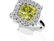 Single Halo Engagement Ring Setting for Fancy Yellow Cushion Cut Center with Corner Claws, Plain Band and Prong Head in Sterling Silver
