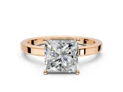 Hidden Halo Engagement Ring Setting for Princess Cut Center with Wide Flat Plain Band and Prong Head in Rose Gold