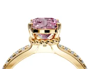 Solitaire Engagement Ring Setting for Fancy Pink Cushion Cut Center with Raised Channel Band and Prong Head in Yellow Gold
