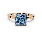 Solitaire Engagement Ring Setting for Fancy Blue Princess Cut Center with Plain Band and Tulip Prong Head in Rose Gold