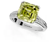 Solitaire Engagement Ring Setting for Fancy Yellow Asscher Cut Center with Pave Rail Split Shank and Prong Head in Sterling Silver