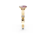 Solitaire Engagement Ring Setting for Fancy Pink Oval Center with Carved Leaf Shoulders and Prong Head in Yellow Gold