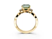 3 Stone Engagement Ring Setting for Fancy Green Asscher Cut Center with Pave Twist Band and Prong Head in Yellow Gold