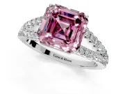 Solitaire Engagement Ring Setting for Fancy Pink Asscher Cut Center with Pave Split Shank and Prong Head in Sterling Silver