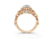 Solitaire Engagement Ring Setting for Oval Center with Filigree Band and Prong Head in Rose Gold