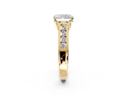 Solitaire Engagement Ring Setting for Radiant Cut Center with Round Cut Channel Band and Prong Head in Yellow Gold