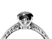 Solitaire Engagement Ring Setting for Fancy Black Marquise Center with Engraved Milgrain Band and Prong Head in Sterling Silver