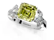 Floral Engagement Ring Setting for Fancy Yellow Asscher Cut Center with Trailing Marquise Accents and Prong Head in Platinum
