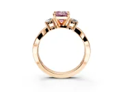 3 Stone Engagement Ring Setting for Fancy Pink Emerald Cut Center with Pave Twist Band and Prong Head in Rose Gold