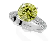 Solitaire Engagement Ring Setting for Fancy Yellow Round Cut Center with Domed Multi-Row Pave Band and Prong Head in Sterling Silver