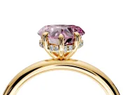 Hidden Halo Engagement Ring Setting for Fancy Pink Heart-Shaped Center with Thin Rounded Band and Prong Head in Yellow Gold