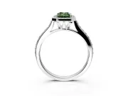 Halo Engagement Ring Setting for Fancy Green Emerald Cut Center with Pave Accents, Heart Basket and Prong Head in Platinum