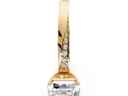 Side Accent Engagement Ring Setting for Asscher Cut Center with Accent Shoulders and Prong Head in Yellow Gold