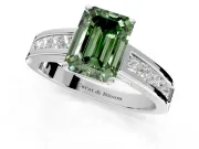 Solitaire Engagement Ring Setting for Fancy Green Emerald Cut Center with Princess Cut Channel Band and Prong Head in White Gold