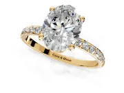 Solitaire Engagement Ring Setting for Oval Center with Pave Accents and Prong Head in Yellow Gold