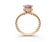 Halo Engagement Ring Setting for Fancy Pink Princess Cut Center with Rope Twist Split Shank and Prong Head in Rose Gold