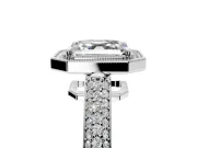 Milgrain Halo Engagement Ring Setting for Asscher Cut Center with Three-Sided Pave Band and Prong Head in White Gold