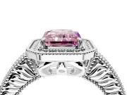 Milgrain Halo Engagement Ring Setting for Fancy Pink Radiant Cut Center with Pave Band and Prong Head in White Gold