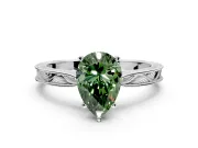 Solitaire Engagement Ring Setting for Fancy Green Pear-Shaped Center with Engraved Milgrain Band and Prong Head in Platinum