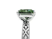 Solitaire Engagement Ring Setting for Fancy Green Radiant Cut Center with Milgrain X Pattern Band and Prong Head in Sterling Silver