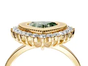 Halo Engagement Ring Setting for Fancy Green Heart-Shaped Center with Milgrain Bezel Rim, Plain Band and Prong Head in Yellow Gold
