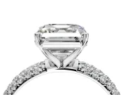 Solitaire Engagement Ring Setting for Asscher Cut Center with Domed Multi-Row Pave Band and Prong Head in Platinum