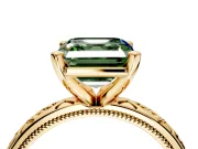 Solitaire Engagement Ring Setting for Fancy Green Asscher Cut Center with Scrollwork Band and Prong Head in Yellow Gold