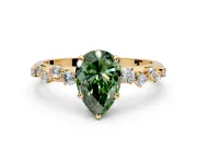 Cluster Engagement Ring Setting for Fancy Green Pear-Shaped Center with Round Cut Accent Band and Prong Head in Yellow Gold