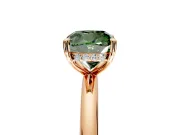 Hidden Halo Engagement Ring Setting for Fancy Green Cushion Cut Center with Thin Rounded Band and Prong Head in Rose Gold