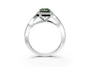 Halo Engagement Ring Setting for Fancy Green Radiant Cut Center with Pave Split Shank and Prong Head in Platinum