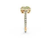 Accent Halo Engagement Ring Setting for Fancy Yellow Radiant Cut Center with Full-Length Pave Band and Prong Head in Yellow Gold