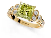 Cluster Engagement Ring Setting for Fancy Yellow Princess Cut Center with Bezel Accent Clusters and Prong Head in Yellow Gold