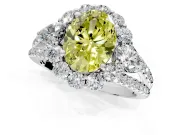 Halo Engagement Ring Setting for Fancy Yellow Oval Center with Two-Strand Split Shank and Prong Head in Sterling Silver