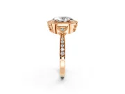 Halo Engagement Ring Setting for Oval Center with Milgrain Rim, Pave Band and Prong Head in Rose Gold