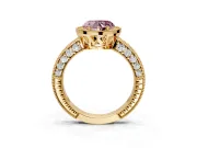 Milgrain Halo Engagement Ring Setting for Fancy Pink Heart-Shaped Center with Wide Pave Band and Prong Head in Yellow Gold