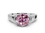 Solitaire Engagement Ring Setting for Fancy Pink Round Cut Center with Wide Band, Pave Collar and Prong Head in Sterling Silver