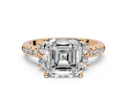 Paired Accent Engagement Ring Setting for Asscher Cut Center with Pave Band and Prong Head in Rose Gold