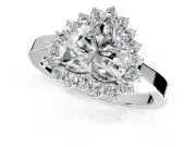 Starburst Halo Engagement Ring Setting for Heart-Shaped Center with Flat Cathedral Band and Prong Head in Platinum