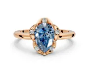 Floral Frame Engagement Ring Setting for Fancy Blue Pear-Shaped Center with Accent Clusters and Prong Head in Rose Gold