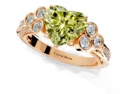 Cluster Engagement Ring Setting for Fancy Yellow Heart-Shaped Center with Bezel Accent Clusters and Prong Head in Rose Gold