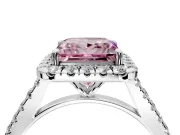 Halo Engagement Ring Setting for Fancy Pink Princess Cut Center with Narrowing Pave Band and Prong Head in White Gold