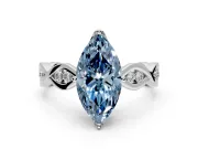 Solitaire Engagement Ring Setting for Fancy Blue Marquise Center with Accented Twist Band and Leaf Prong Head in Platinum