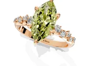 Solitaire Engagement Ring Setting for Fancy Yellow Marquise Center with Trailing Leaf Accent Band and Prong Head in Rose Gold