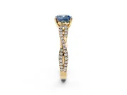 Solitaire Engagement Ring Setting for Fancy Blue Cushion Cut Center with Twisted Pave Split Shank and Prong Head in Yellow Gold