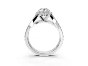 Halo Engagement Ring Setting for Oval Center with Narrow Pave Split Shank and Prong Head in Platinum
