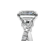 Solitaire Engagement Ring Setting for Emerald Cut Center with Half-Pave Crossover Band and Prong Head in Sterling Silver